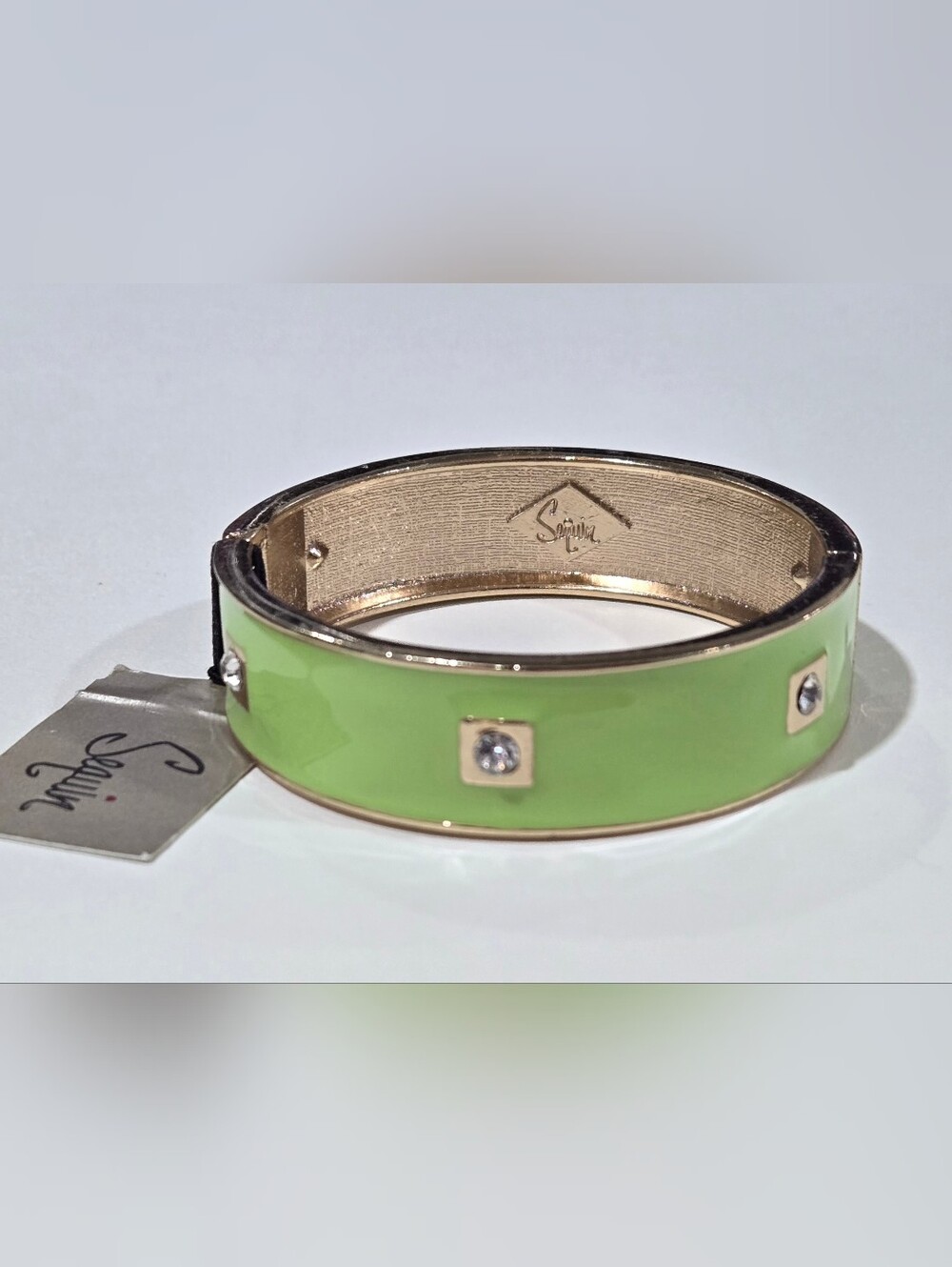 Nordstrom Sequin LimeGreen/Chartreuse Sparkling Crystals Bangle Hermès Style NWT